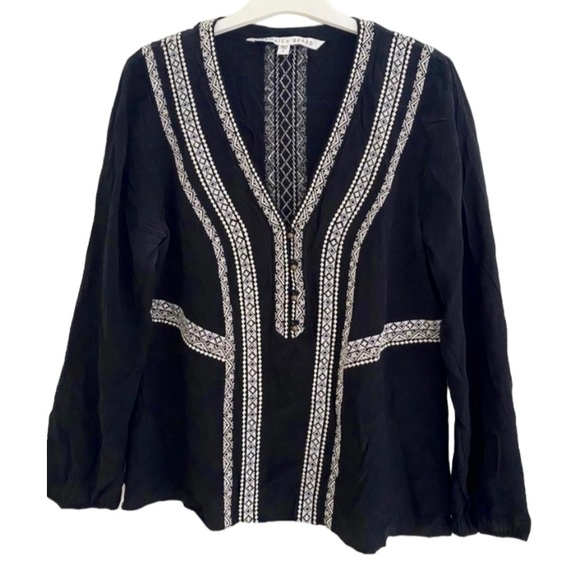 VERONICA BEARD Embroidered Silk Blouse In Black Women Size 6 - Picture 1 of 5